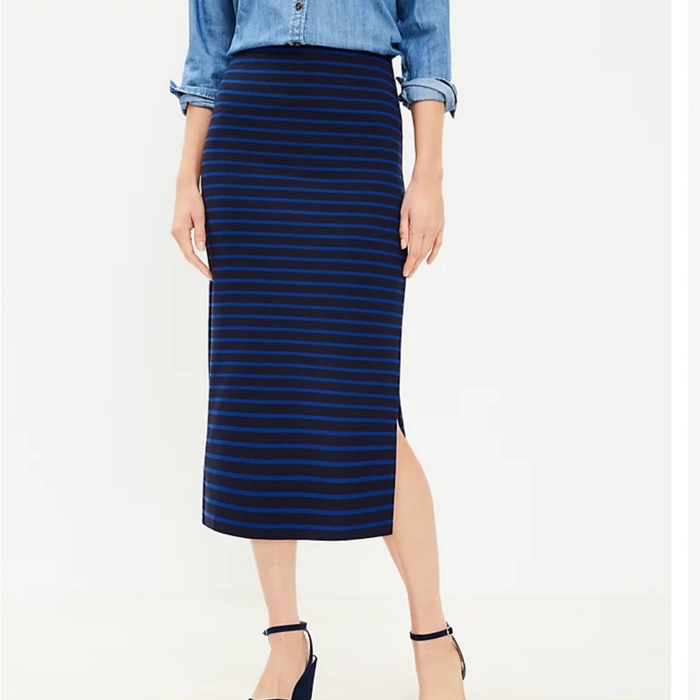 NWT, Loft Black & Blue Striped Midi Skirt!